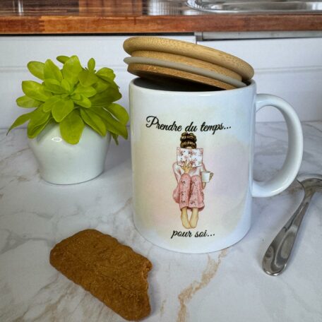 Mug fille en rose couvercle