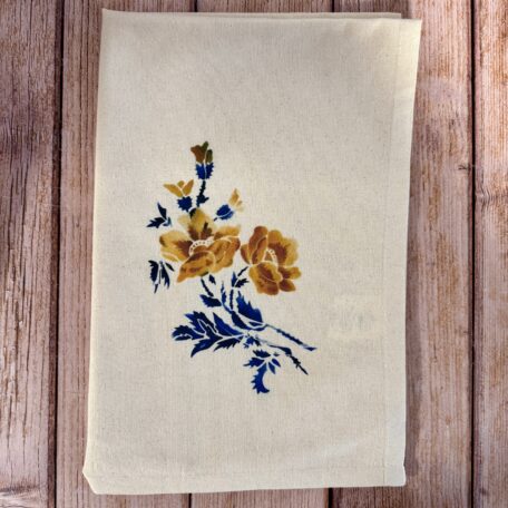 Torchon coton bio Fleurs oranges et bleues Vintage -Les Scrapouz